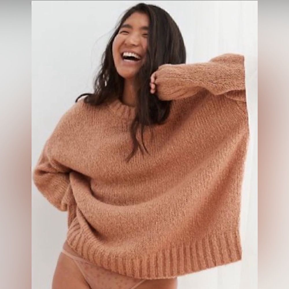 AERIE Big Sky Oversized Sweater Tan Small